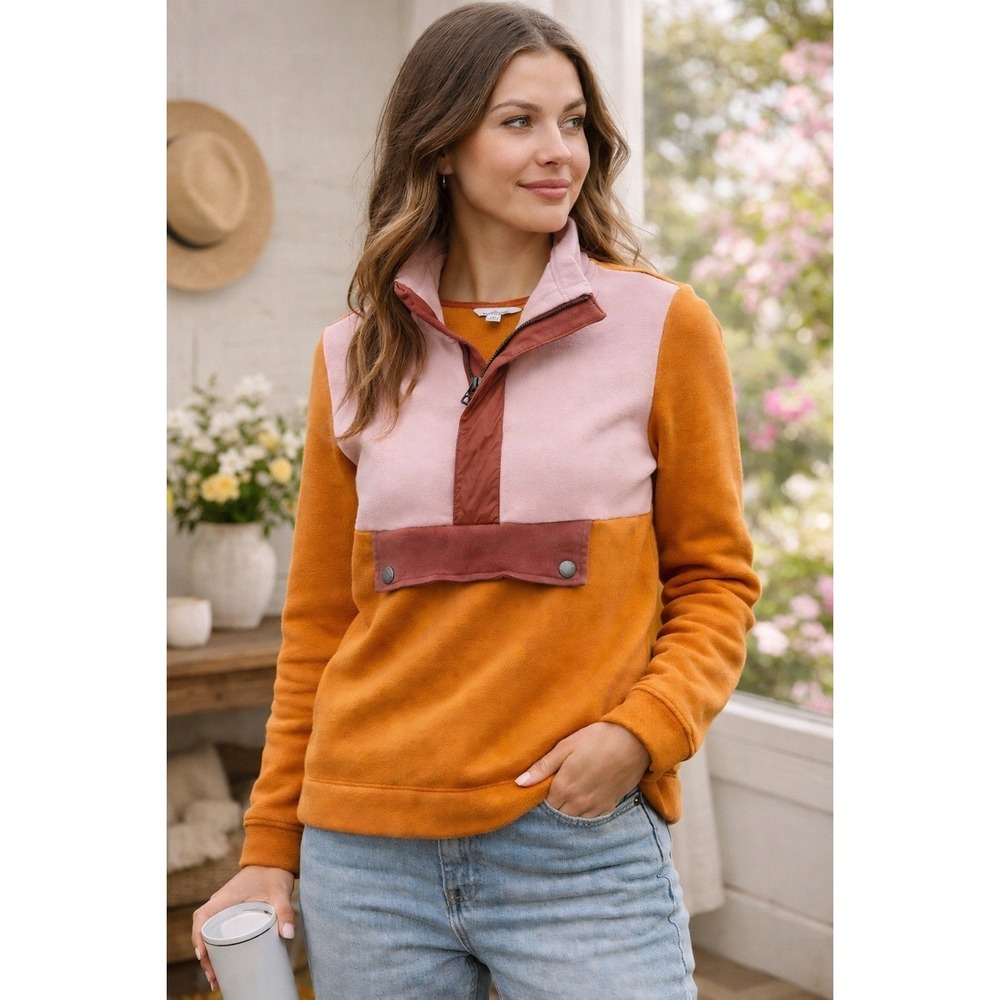 L.L. Bean Signature Colorblock Quarter Zip Fleece Pullover Cozy Fall Sz XS